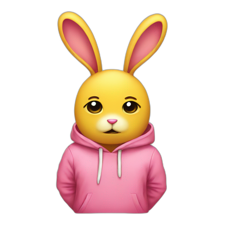 Sad Pink rabbit, wears yellow teeshirt emoji
