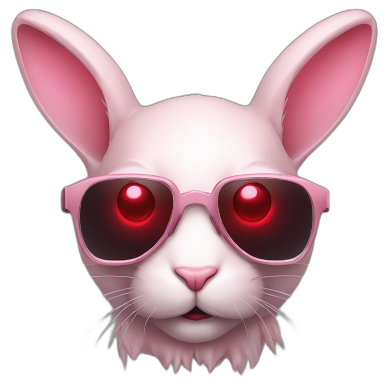 A ferocious pale pink rabbit with red eyes cyberpunk sunglasses emoji