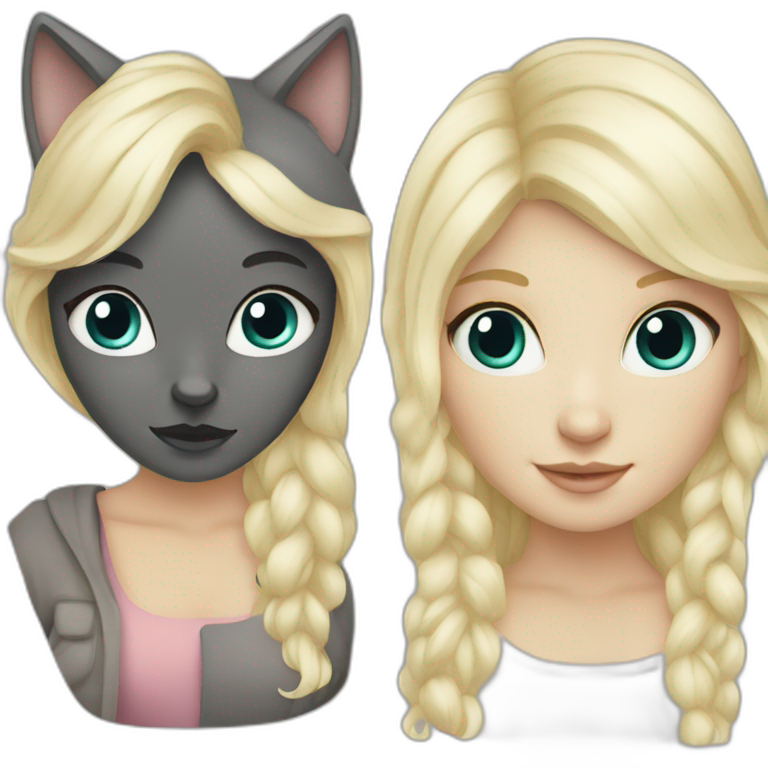 Blond white girl with dark grey cat emoji