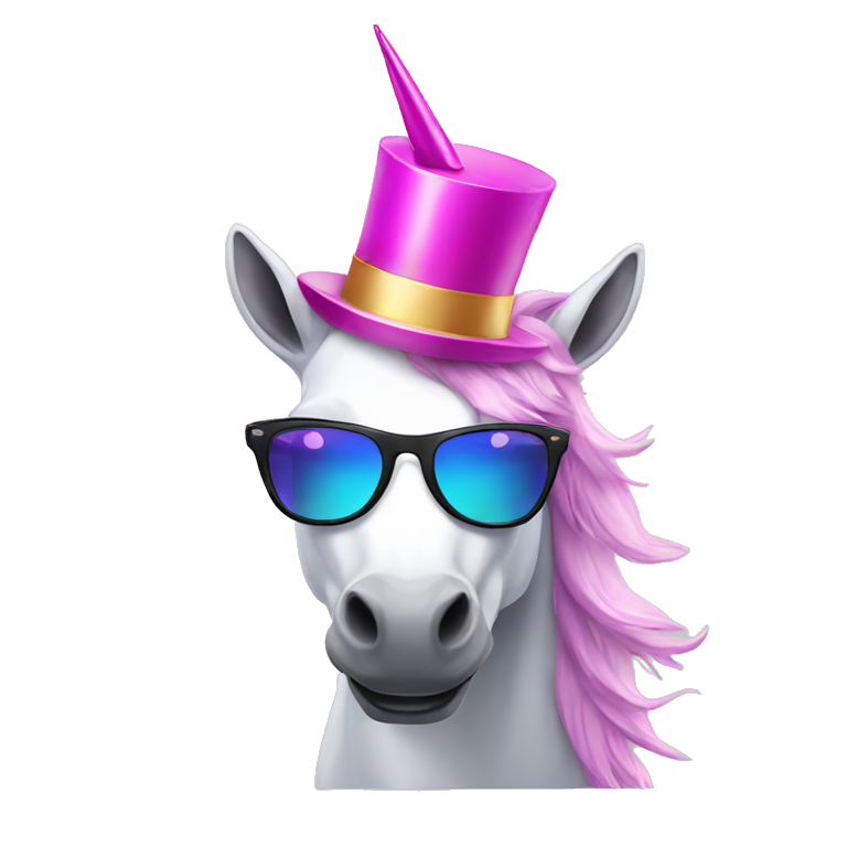 Unicorn with hat and sunglasses  emoji
