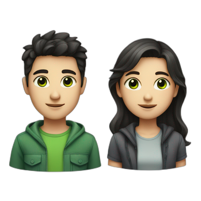 a boy with dark hair and dark eyes and a girl with green eyes and light hair emoji