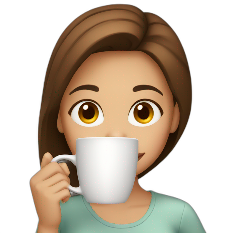 A girl with brown hair and brown eyes drinking coffee emoji