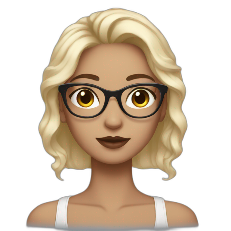 Brow girl with black wavy hair and translucent cat eye spec,  emoji