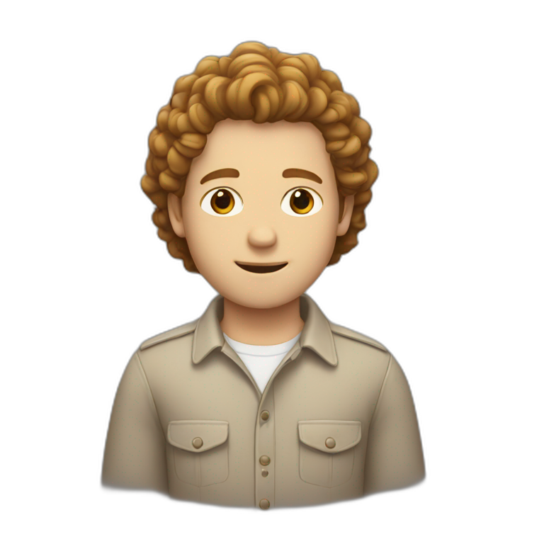 white guy with brown curly middle parting hair emoji