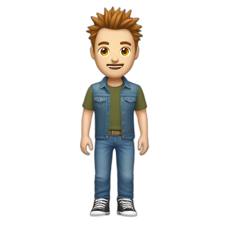 white male adult, Brown Spikey Hair, Video Game Shirt, Blue Jeans, Converse shoes emoji