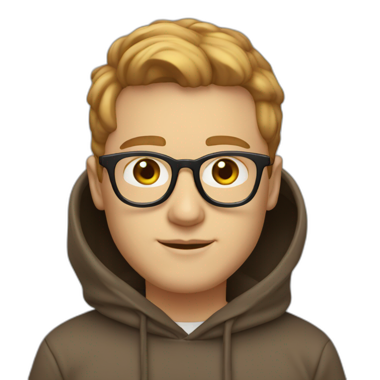 profile white male heart face light brown tapered hair with clear plastic glasses and hoodie emoji