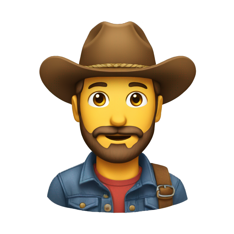 Crea un emoji de una cara DE UNA chico con barba con sombrero de vaquero alucin emoji