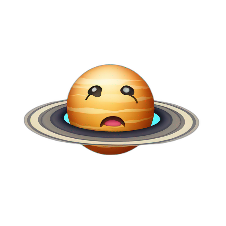 planet Saturn with a cartoon face with tongue emoji
