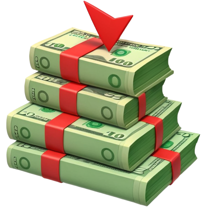 stack of banknotes with a red arrow pointing down Sticker