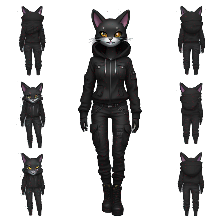 Edgy Anthro cool pretty shiny dark cat-fursona techwear cargo pants hoodie emoji