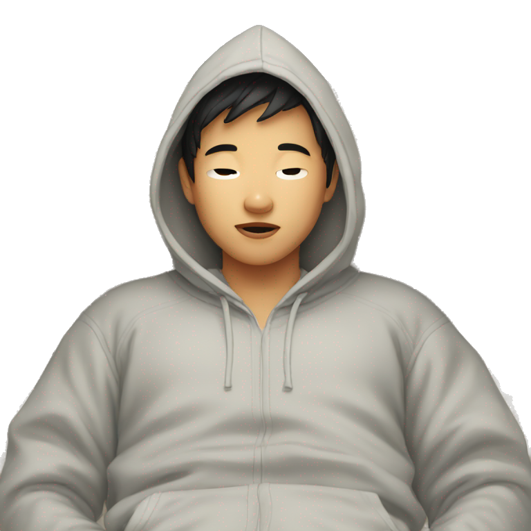 Asian boy in hoodie waking up emoji