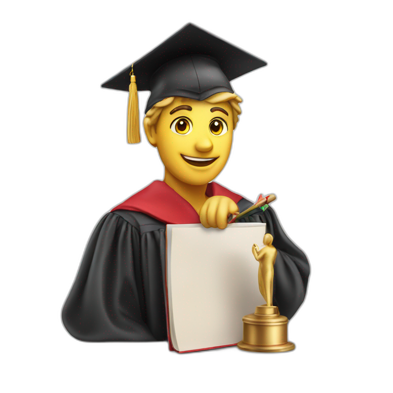 Proud Italian statue graduate in graduation hat with diploma emoji