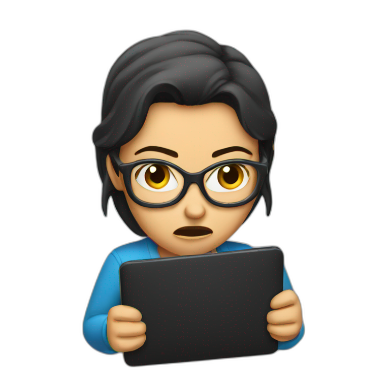 Very angry woman holding black laptop emoji