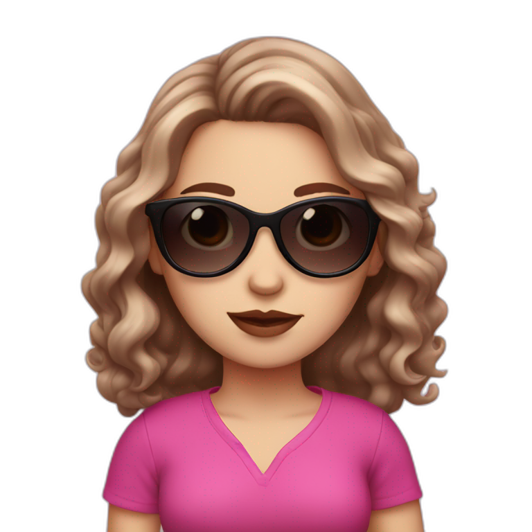 white girl with dark brown and pink wavy hair and sunglasses emoji