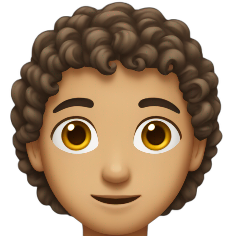 arab boy with curly brown hair, uni-brow, and brown eyes emoji
