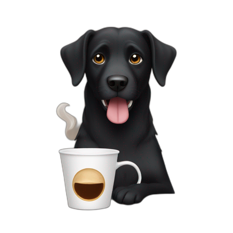 Black dog drinking coffee emoji