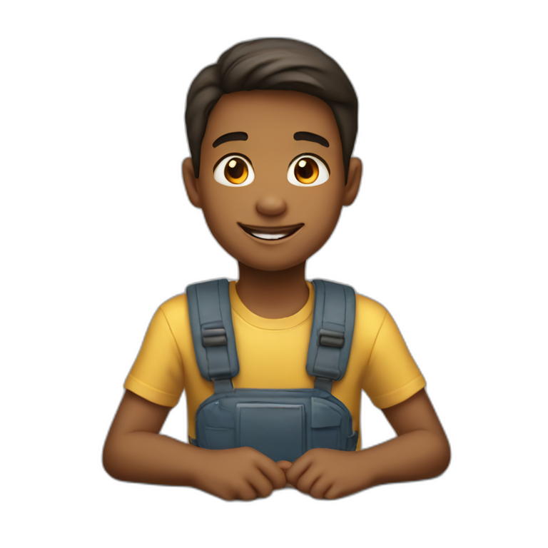a 11 years old boy seated a emoji