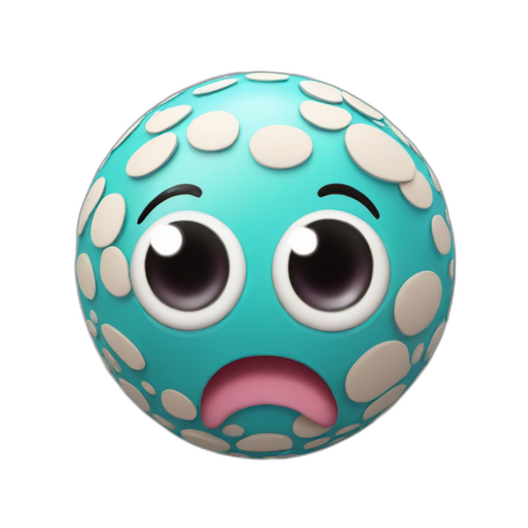 3d sphere with a cartoon whimsical skin texture with big childish eyes emoji