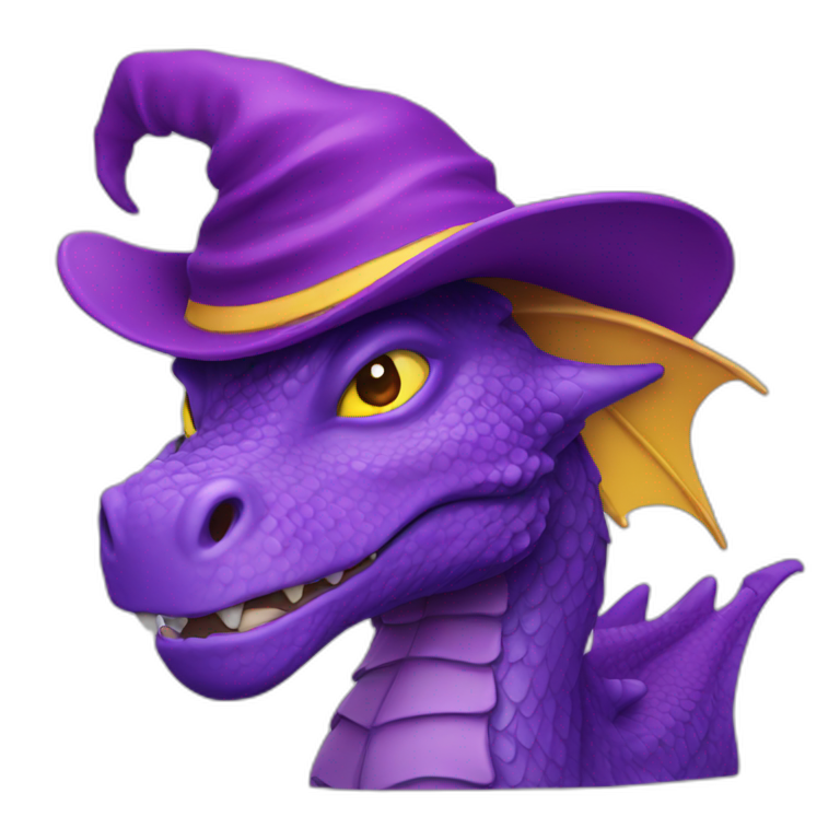 purple dragon with yellow eyes wearing wizard hat emoji