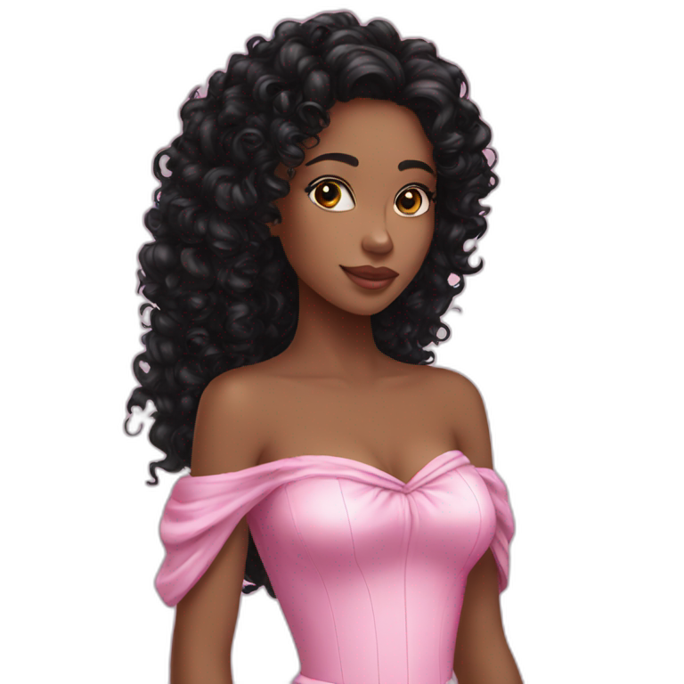 Pink princess black curly hair long emoji
