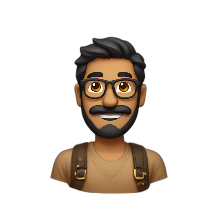 mario with golden glasses and black beard, indian skin tone emoji
