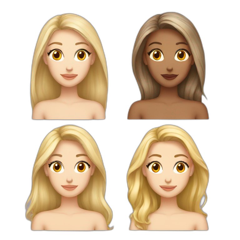 Three girls blonde brunette and red emoji