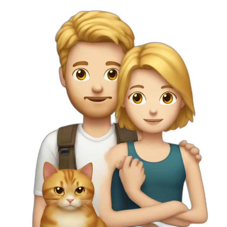blonde hair man with brown hair man holding ginger cat emoji