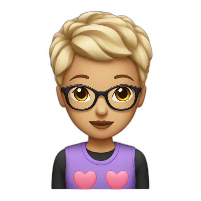 Girl with boycut hair and specs with hearts emoji