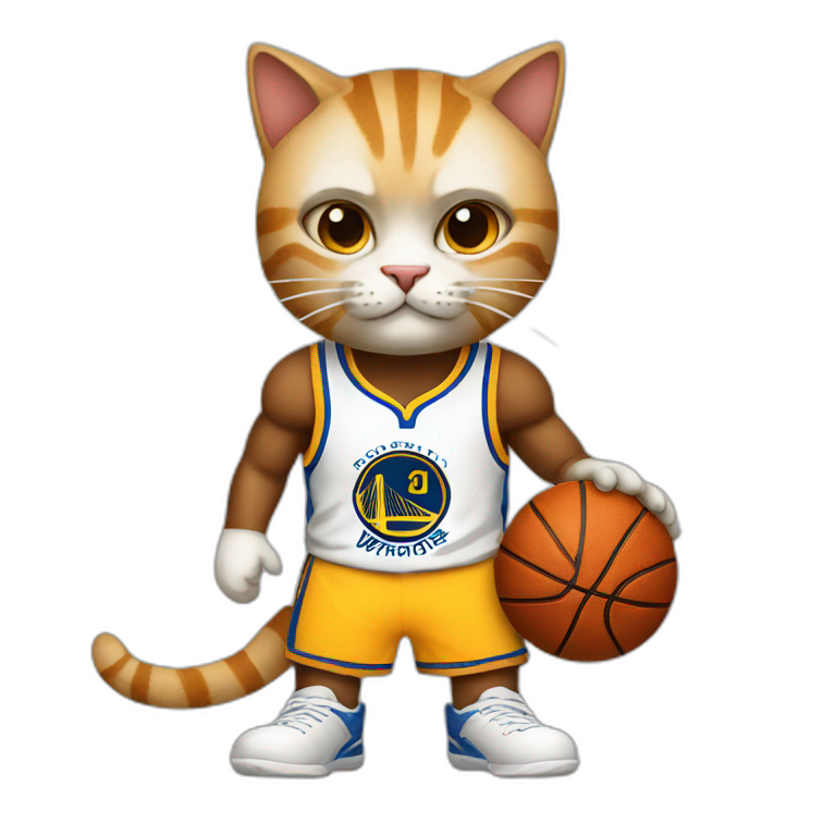 a cat dressed as a warriors basketball player emoji