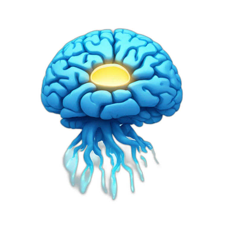 Blue brain, blue light rays coming out emoji