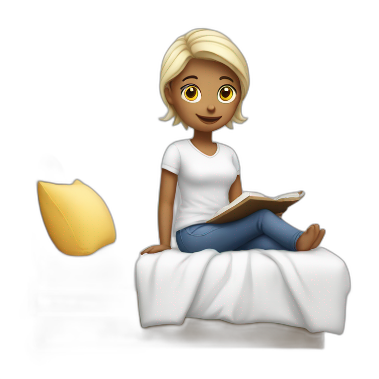 fille blanche qui travail sur son lit emoji