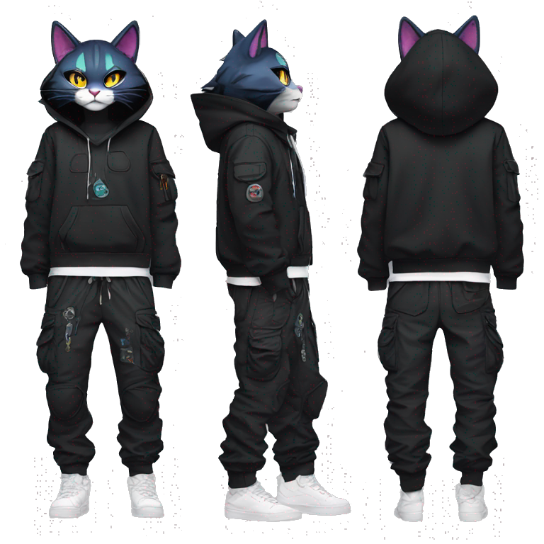 Edgy Anthro cool pretty dark cat-Pokémon-fursona techwear cargo pants hoodie emoji