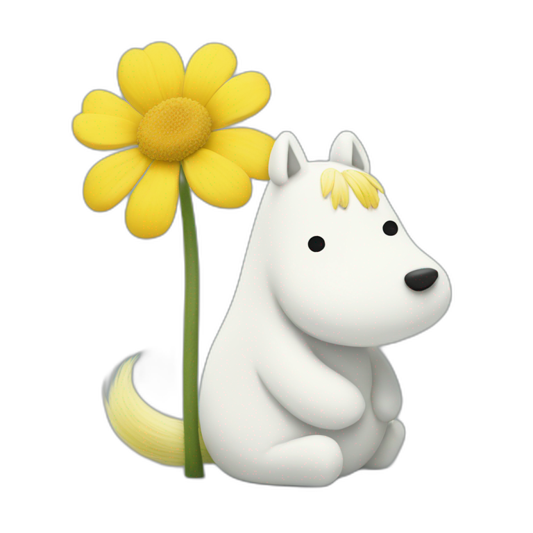 Moomin with a yellow flower emoji