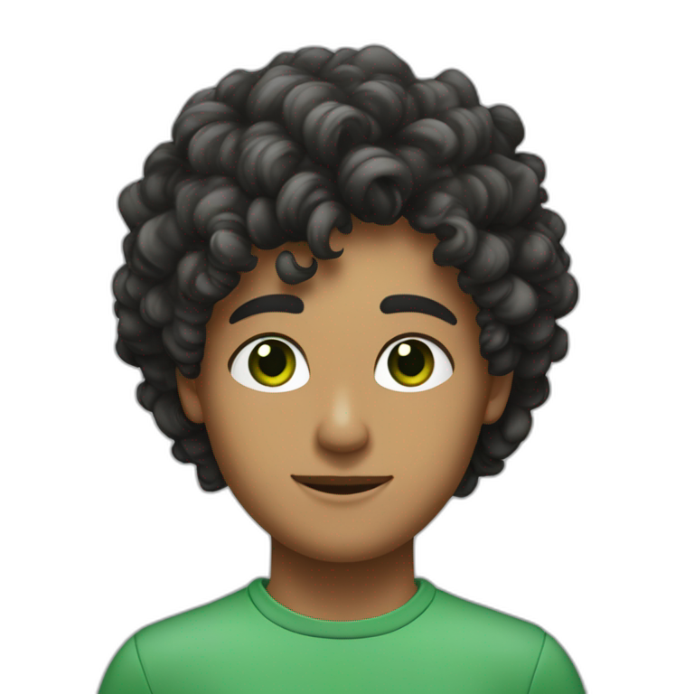 Jeune homme Algérien avec des cheveux noir curly et des yeux vert et un jawline charp emoji