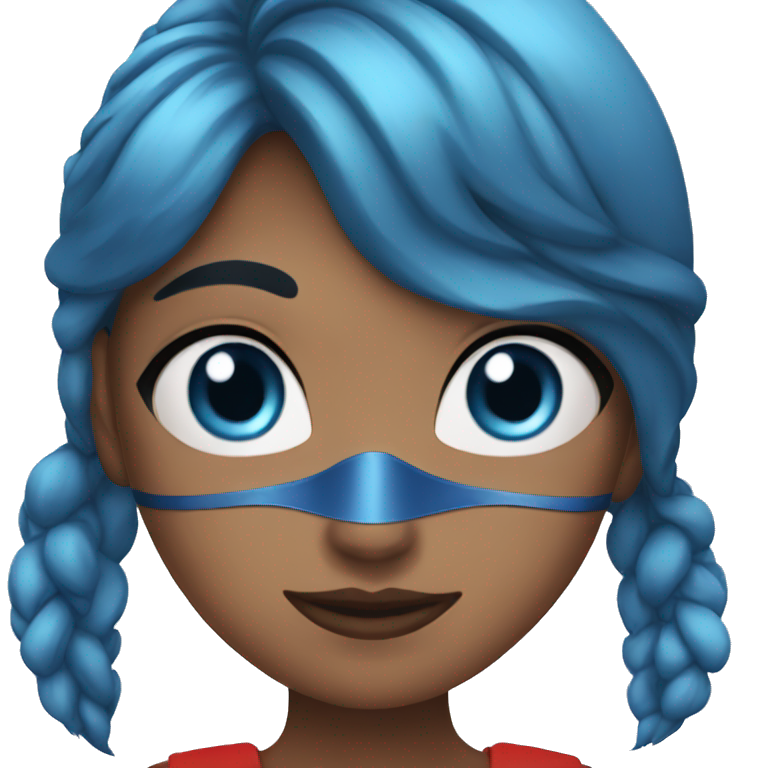 Girl with blue hair , blue eyes , red mask , and red costume  emoji