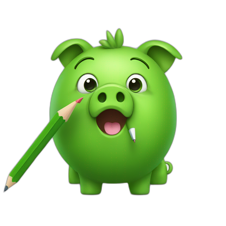 green piggy holding a pencil emoji