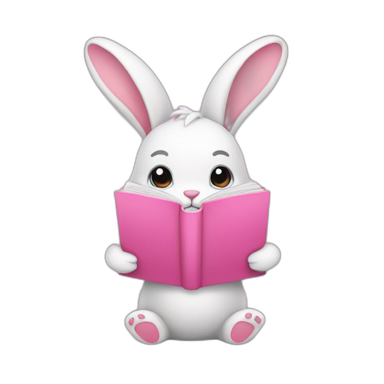 bunny with pink book emoji