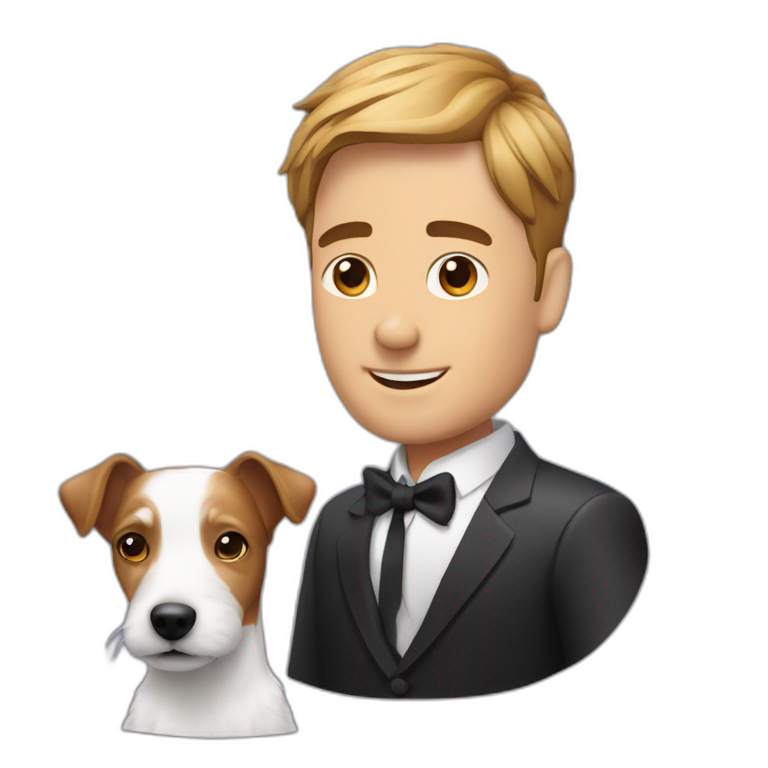Modern hairdo man with jack russell terrier dog emoji