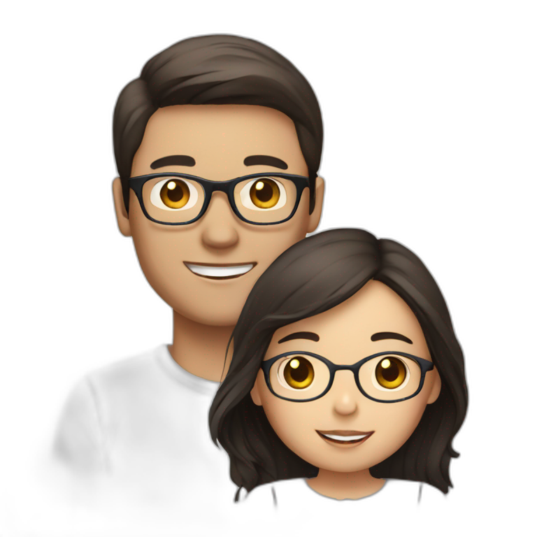 brown haired man with glasses and asian girl with dark hair emoji