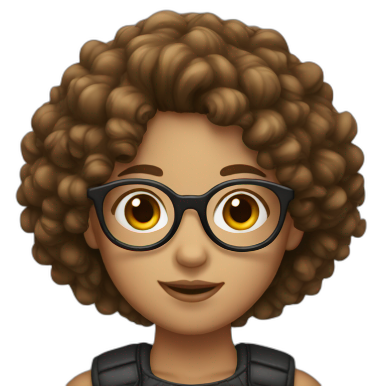 Girl with round glasses and brown curly hair emoji