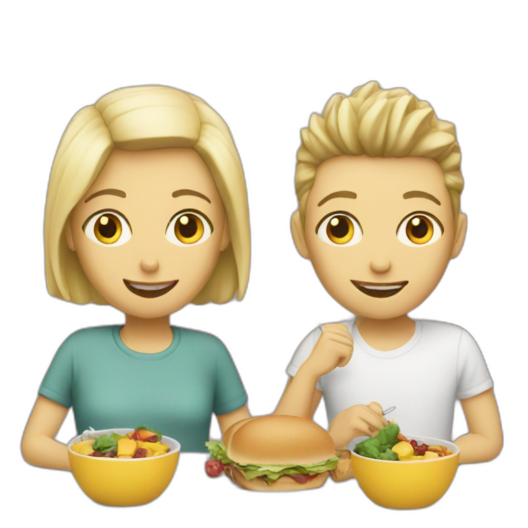 Two white friends eating lunch emoji