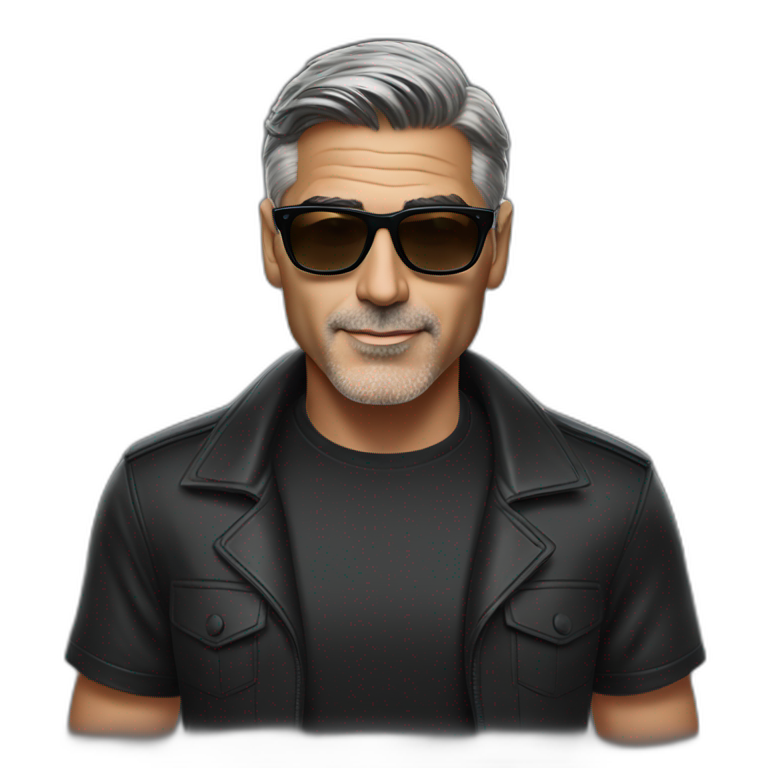 George Clooney wearing a black tshirt, with dark brown hair, a high fade, rayban wayfarer sunglasses emoji