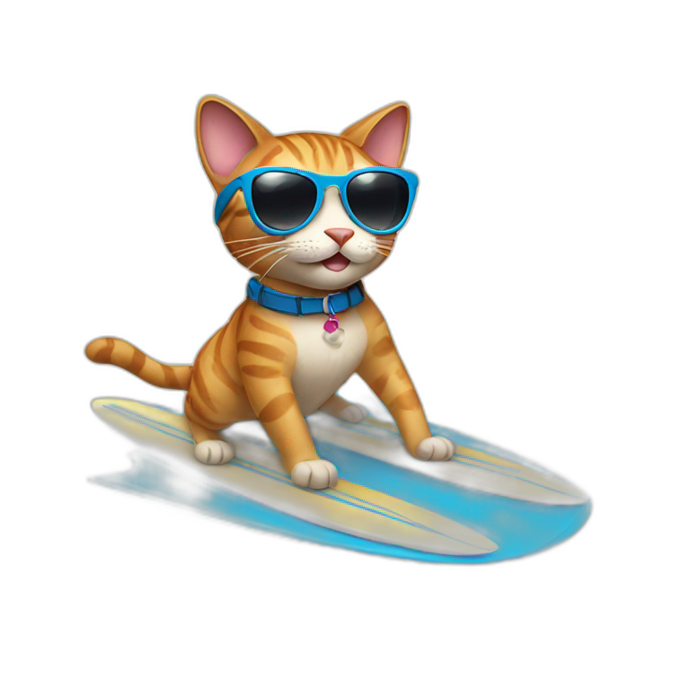 A cat wearing sunglasses surfing emoji