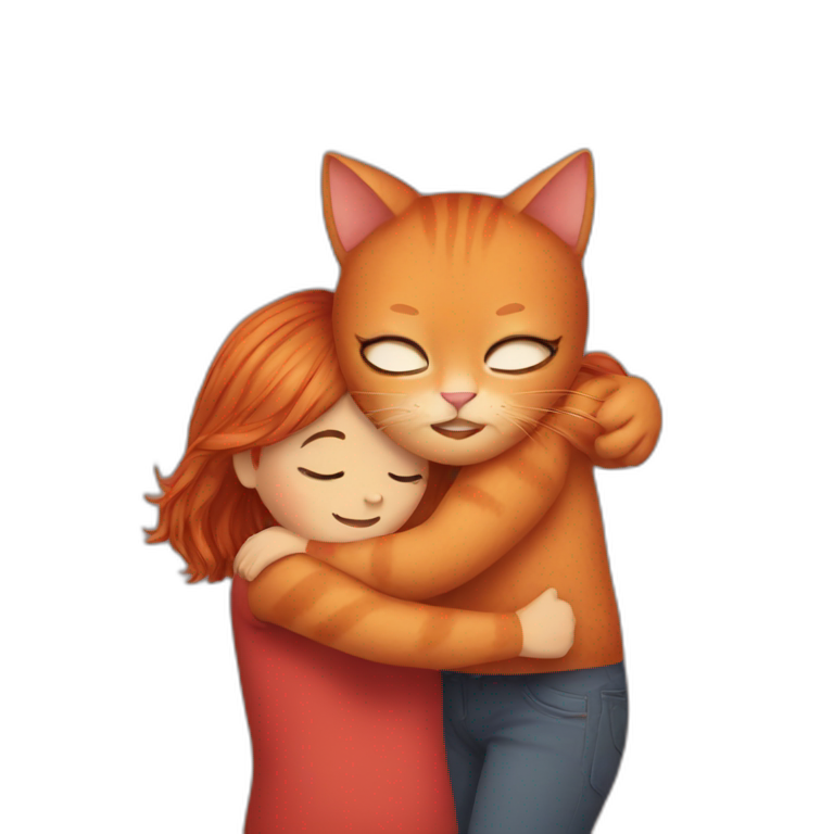Red cat hugging brow hair girl emoji
