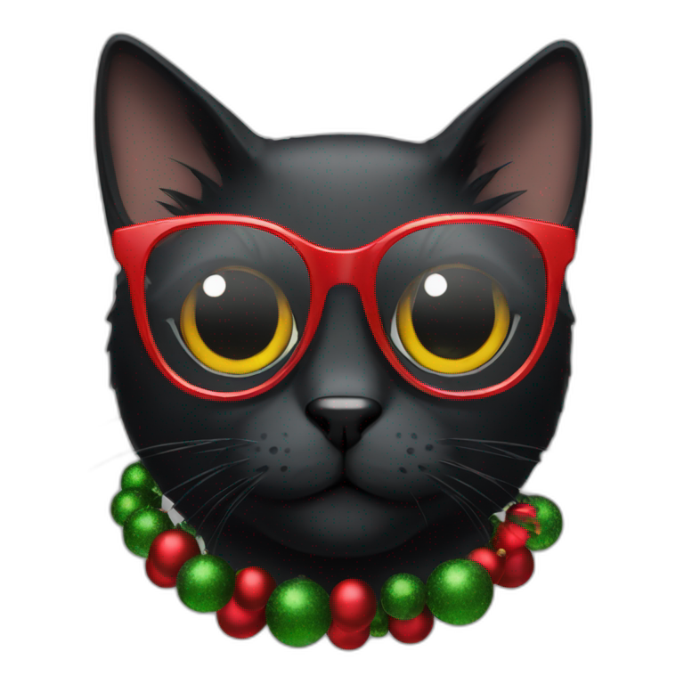 black cat with christmas glasses emoji