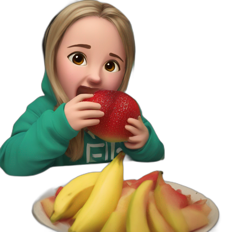 girl eating apple in hood emoji