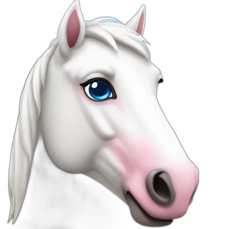 White horse with pink nose blue eyes brown ears emoji