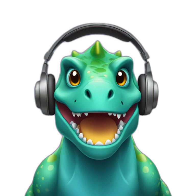 Dinosaur listening to music in headphones emoji