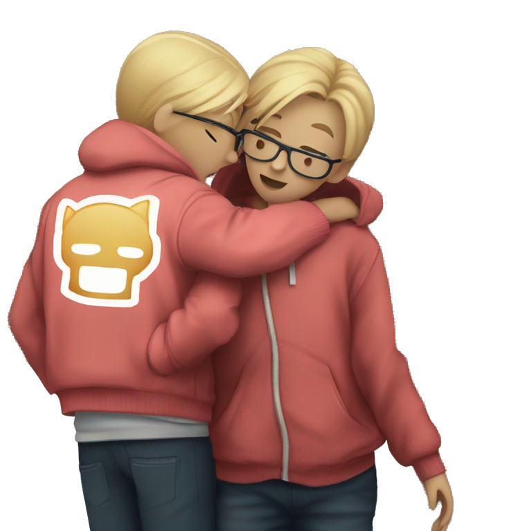 boys in denim jacket hug emoji