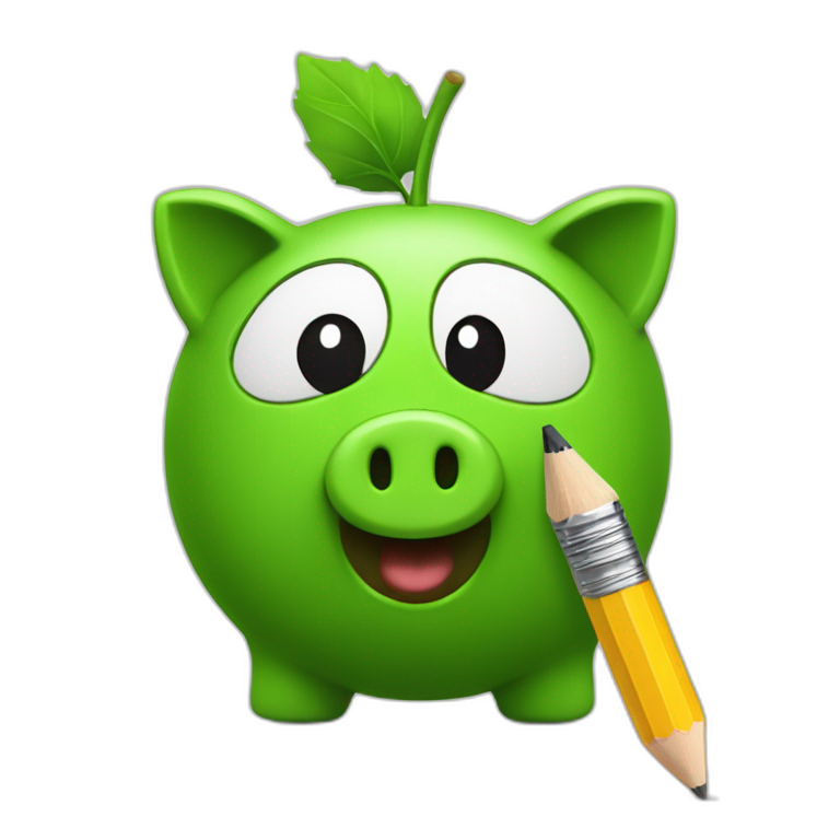 green piggybank holding a pencil emoji
